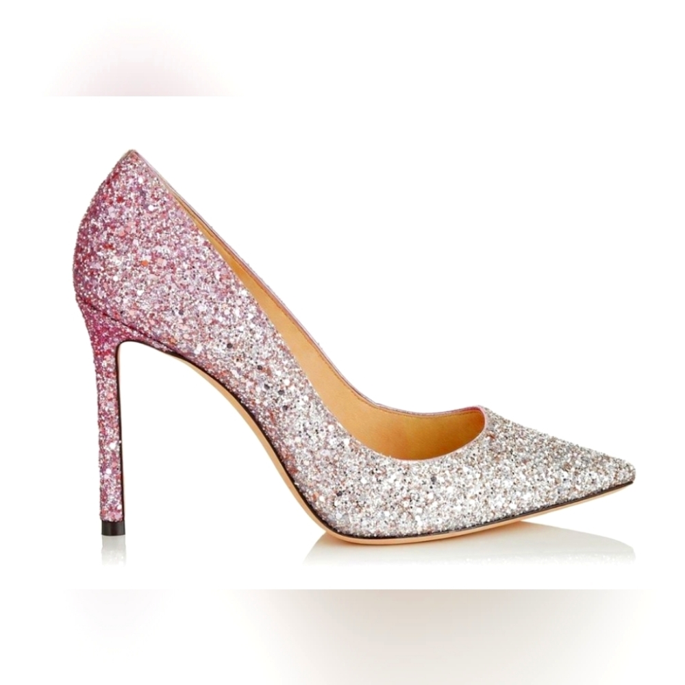 Jimmy Choo Romy 100 Platinum And Flamingo Ice Glitter